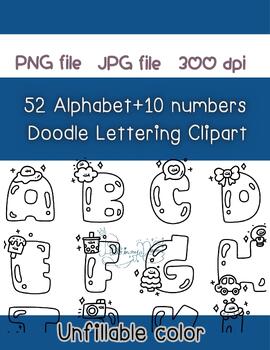 Preview of Alphabet and Number Animals Clipart Outline for Kids Coloring Page Hand Drawn