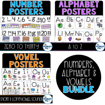 Preview of Numbers, Alphabet and Vowel Posters Bundle