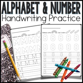 Preview of Alphabet and Number Handwriting Practice Worksheets for Kindergarten