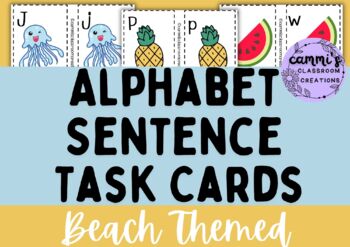 Preview of Summer Alphabet and Sentence Matching Task Cards for ESL & Kindergarten