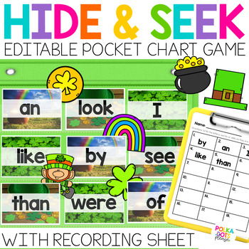 Preview of St. Patricks Day Activity | HIDE AND SEEK Pocket Chart Game with Editable Cards