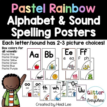 Preview of Alphabet and Phonics Sound Spelling Posters | Pastel Rainbow
