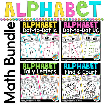 Preview of Alphabet Worksheets - math bundle - Dot to Dot, Tally, Counting Skills
