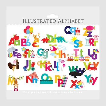 Preview of Alphabet clipart - illustrated alphabet, teaching clip art, letters, ABCs