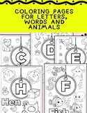 Alphabet coloring worksheets with animal vocabulary.