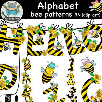 Preview of Alphabet , cute bee pattern and sunflower (clip art)  A-Z and number 0-9