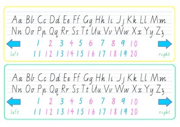 Preview of Alphabet desk strips with numbers 1-20. Vic Modern Cursive font.