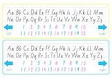 Alphabet desk strips with numbers 1-20. Vic Modern Cursive font.