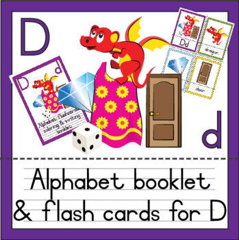 Preview of Alphabet flashcards, booklet, editable PowerPoint and clip art Dd
