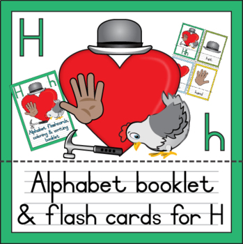 Preview of Alphabet flashcards, booklet, editable PowerPoint and clip art Hh