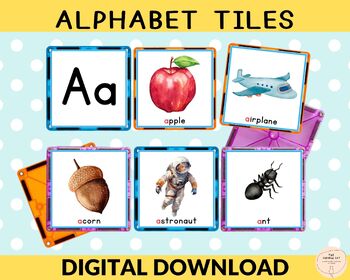 Preview of Alphabet learning activity, Magnetic Tiles  Resource for Pre-K and Kindergarten