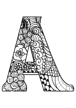 Alphabet letter A Zentangle Coloring Page by Learnovation Depot | TPT