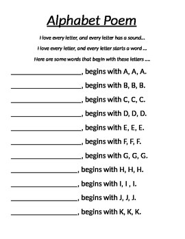 Preview of Alphabet poem with Blanks for the Children to fill