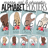 Alphabet posters with Morse code, asl and NATO phonetic alphabet