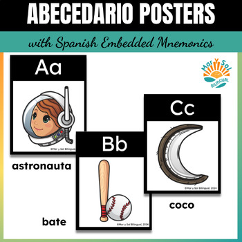 Preview of Alphabet sounds in Spanish posters embedded mnemonics Color