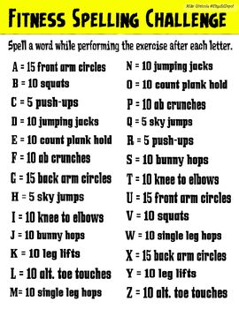 Preview of Alphabet Fitness instant activity - common core reading spelling - PE