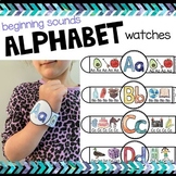 Alphabet watches with beginning sounds in watercolor and b