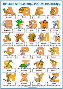 Preview of Alphabet with Animals ESL Picture Dictionary For Kids