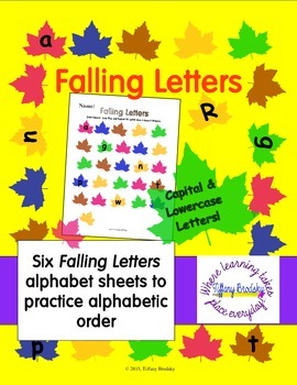Preview of Alphabetic Order Falling Leaves Worksheet: Capital, Lowercase, and Both