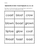 Alphabetical Order Practice-Vowel Digraphs oa, oe, ow