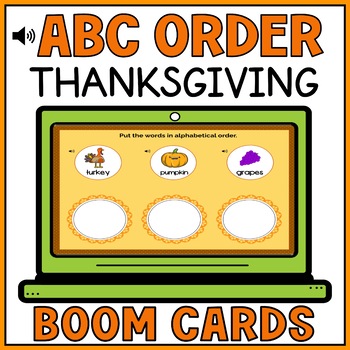 Preview of ABC Order Boom Cards - Alphabetical Order Thanksgiving Vocabulary Audio