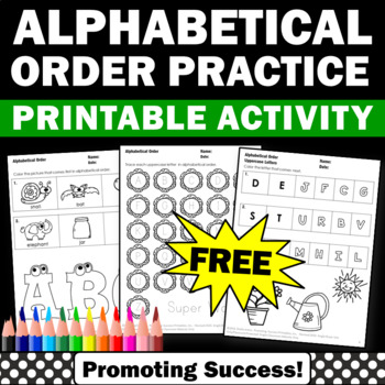 Preview of FREE Alphabetical Order ABC Worksheets Alphabet Tracing Coloring Pages ESL