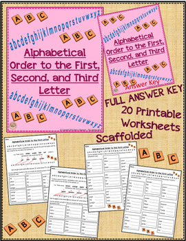 Alphabetical Order to the First, Second, and Third Letter Worksheets