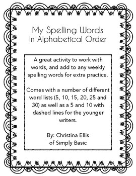 writing spelling words in alphabetically order