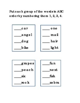 Alphabetical order Words in Order by Numbering Sequencing ...
