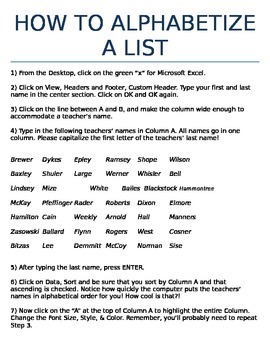 Preview of Alphabetize A List