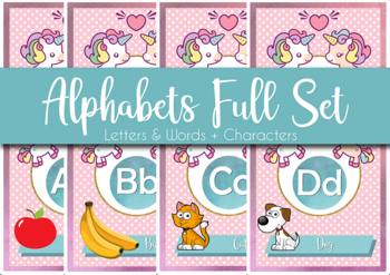 Preview of Alphabets (Letters) Flash Cards - Unicorn Theme