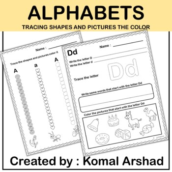 Preview of Alphabets Letters and Shape Line Trace and Color Pictures