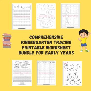 Preview of Alphabets, Numbers and Shapes Tracing Printable Worksheet Bundle for Kids