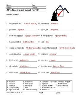 Alps Mountains Word Search And Vocabulary Puzzle Worksheets By Lesson   Original 6538165 4 