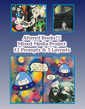 Preview of Mixed Media Collage Altered Books 12 Journal Prompts Art Project