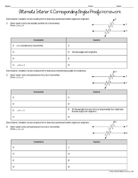 Alternate Interior And Corresponding Angles Proofs Practice Worksheets