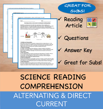 Preview of Alternating & Direct Current - Reading Passage and x 10 Questions (EDITABLE)
