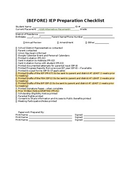 Preview of Alternative Education IEP Document Checklist