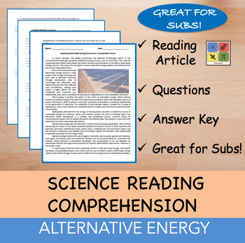 Preview of Alternative Energy - Reading Passage and x 10 Questions (EDITABLE)