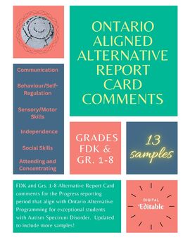 Preview of UPDATED Alternative Report Comments for ASD Learners in FDK-Gr. 8 (Progress)