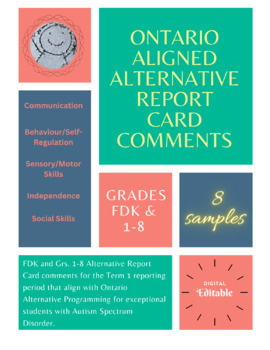 Preview of Alternative Report Card Sample Comments for ASD Learners in FDK-Gr. 8 (Term 1)