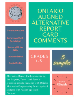 Preview of Alternative Report Card Sample Comments for ASD Learners in Grs. 1-8 (All Terms)
