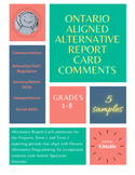 Alternative Report Card Sample Comments for ASD Learners i