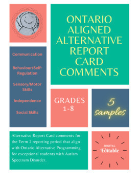 Preview of Alternative Report Card Sample Comments for ASD Learners in Grs. 1-8 (Term 2)