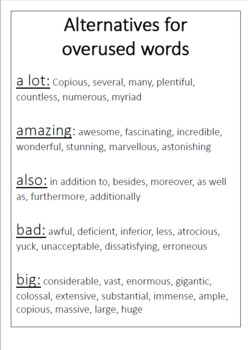 Preview of Alternatives for overused words (Synonyms) - Classroom Display