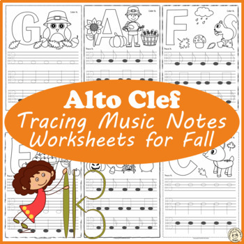 Preview of Alto Clef Notes | Tracing Music Notes Worksheets for Fall