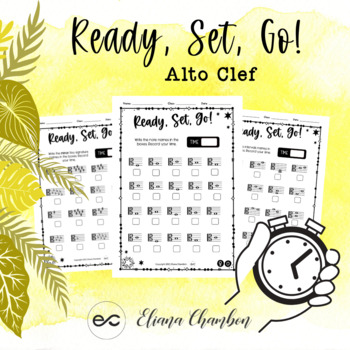 Preview of Alto Clef - Ready Set Go! Timed Music Worksheet- Note/ intervals/ Key Signature