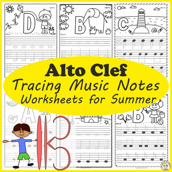 Preview of Alto Clef Tracing Music Worksheets for Summer | Drawing Music Notes