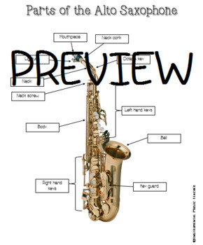 Preview of Parts of the Alto Saxophone Diagram & Diagram to Label for Beginning Band