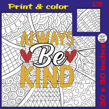 Preview of Always Be Kind Collaborative Coloring Poster, Kindness Day Mental Health Decor